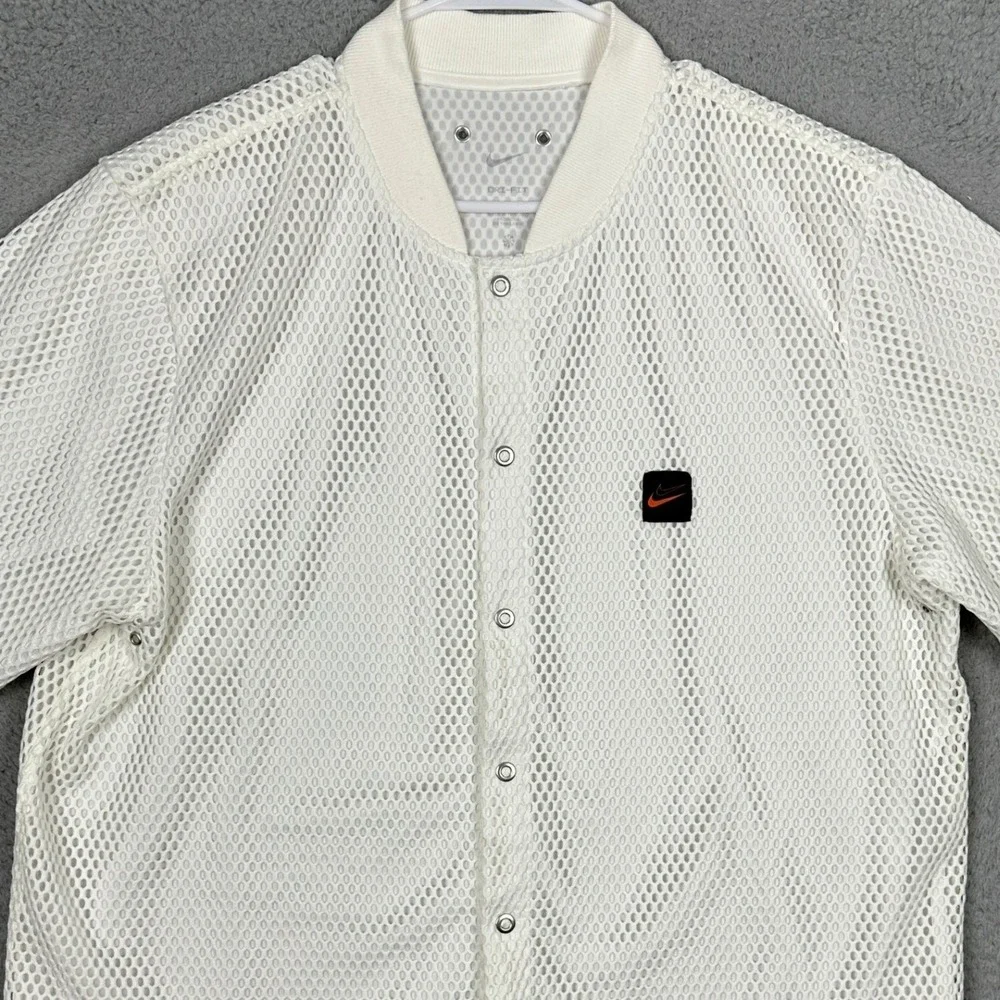 Nike Shirt Mens Large White Dri-Fit Snap Button Up Double Swoosh Short Sleeve